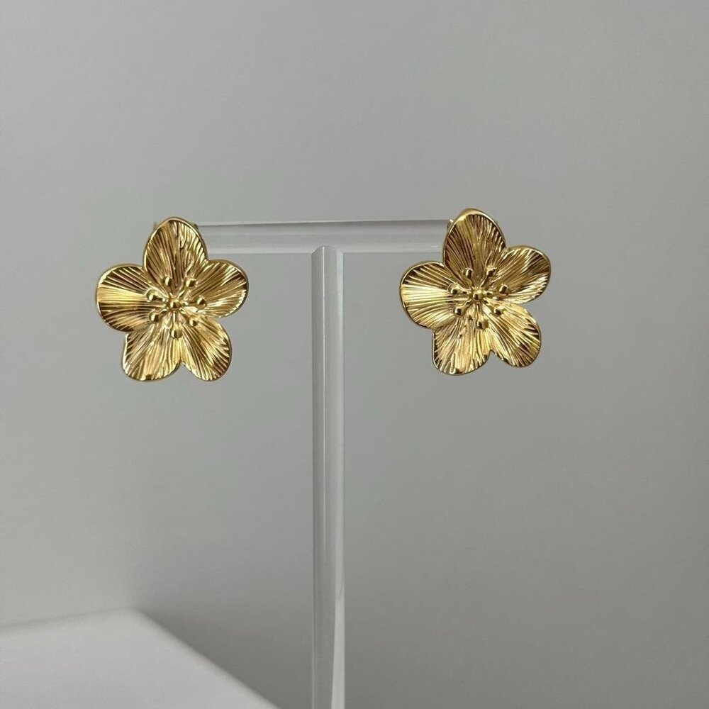 SKU:0291 Retro delicate golden flower earrings material stainless steel+gift box
